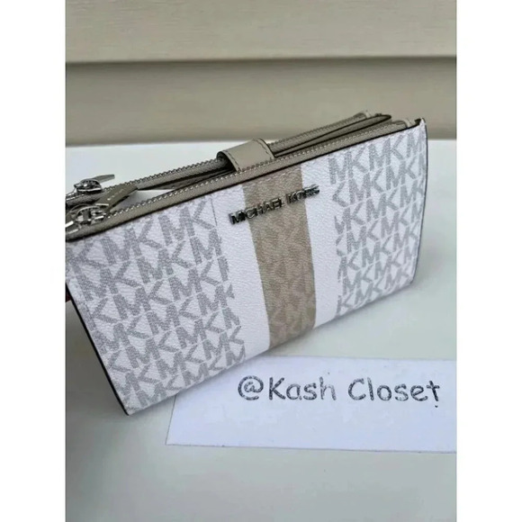 Michael Kors MK Double Zip Wristlet Wallet - Lt Sand Multi - Picture 1 of 8